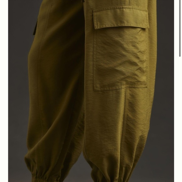 Anthropologie Cargo Parachute Pants Moss Green Pockets Drawstring Jogger M NEW - Picture 4 of 16